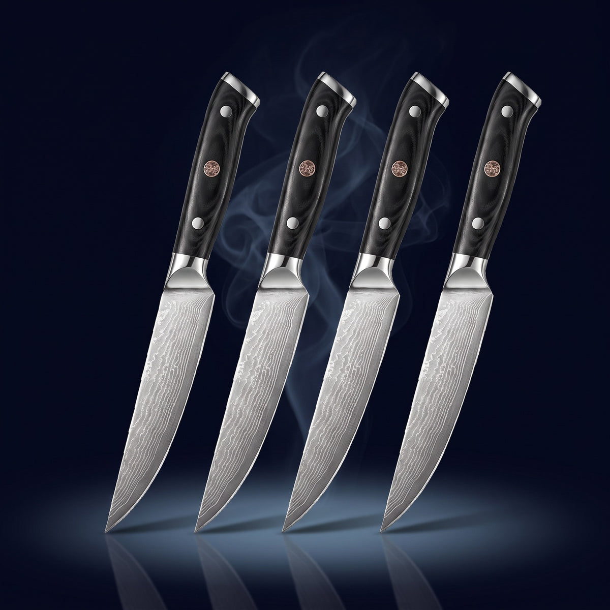 Hatori Kokuyō 黒曜 Series – Damascus Steak Knives, Set of 4