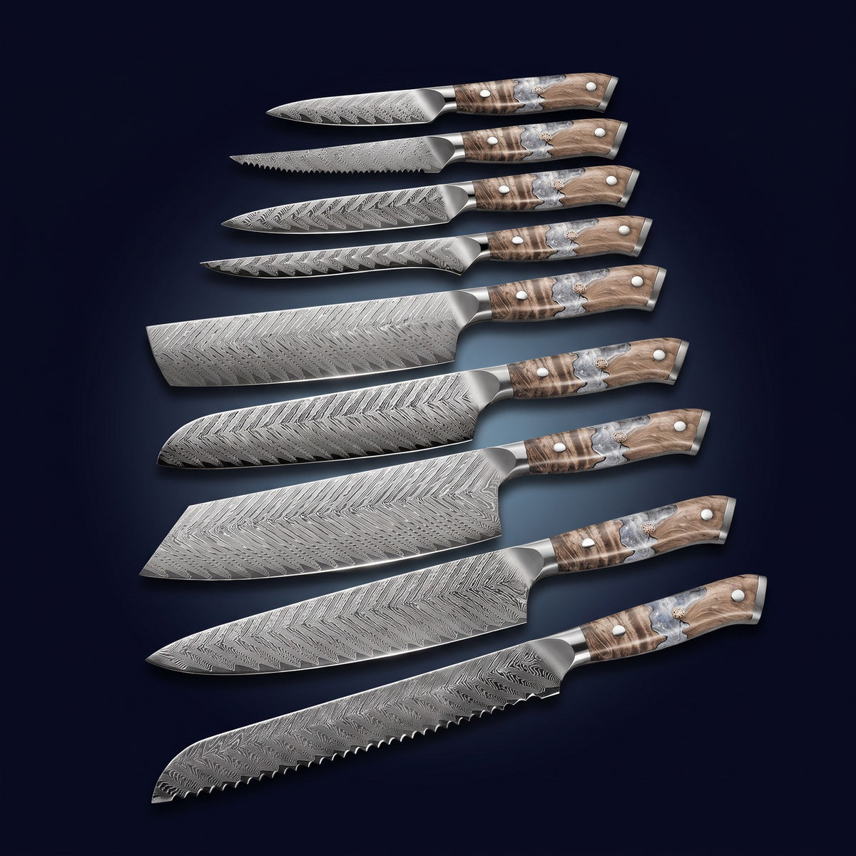 Hatori Yabane 矢羽 Series – Damascus 9 Piece Set
