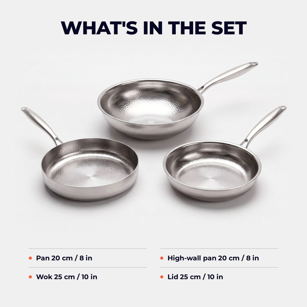 Hatori Kōmyō 光明 Series – Stir-Fry Set, 3 Pans with Lid, what is in the set