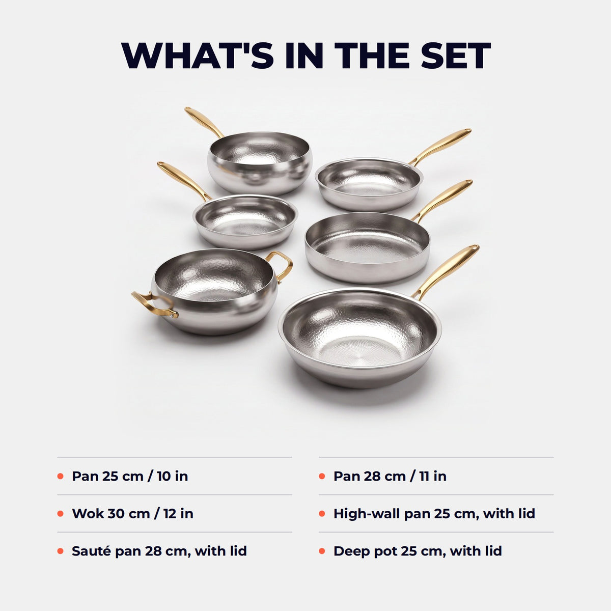 Hatori Kōmyō 光明 Kin 金 Edition – Complete Kitchen Set, 6 Pieces with 3 Lids, what is in the set
