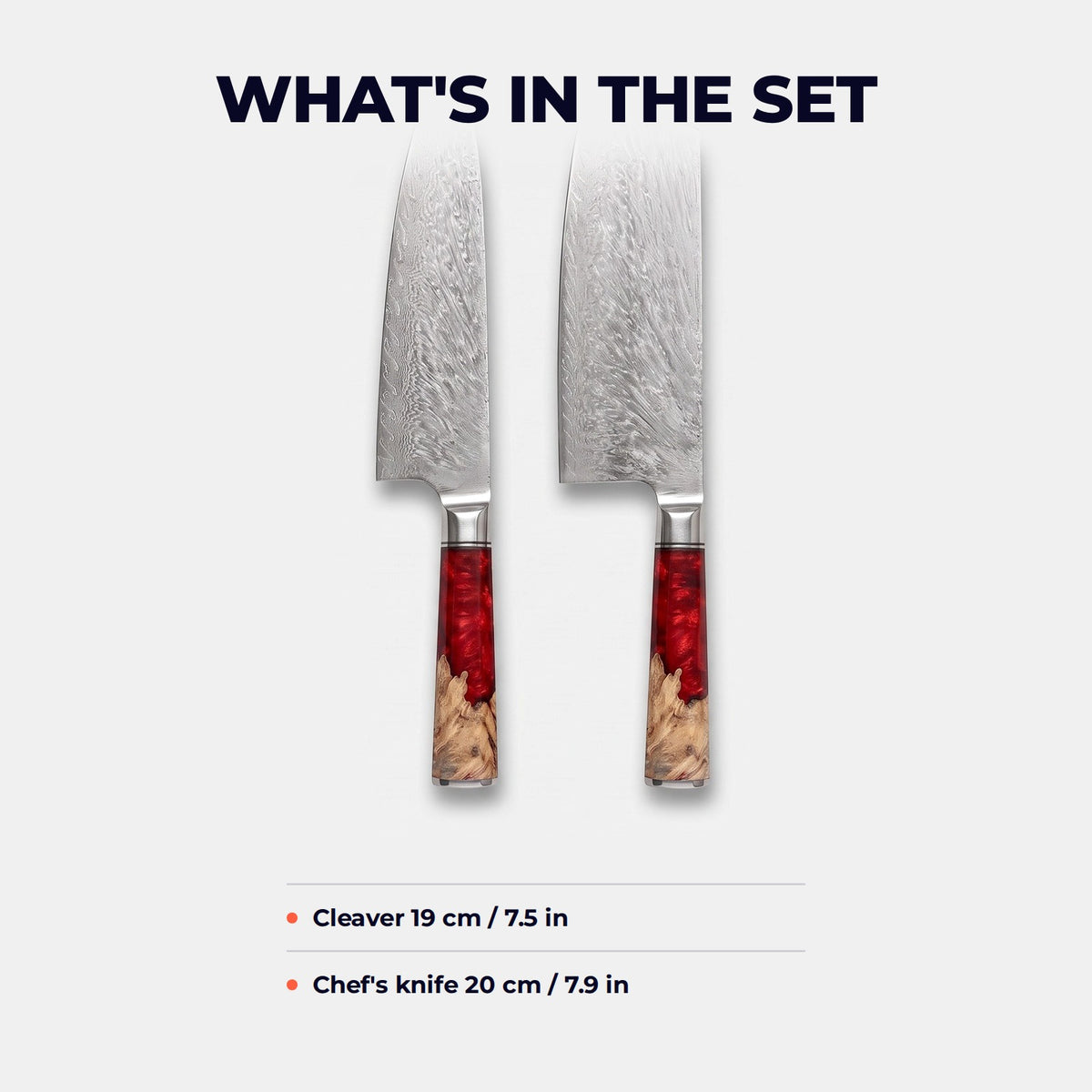 Hatori Kurenai 紅 Series – Damascus 2 Piece Set, what is in the set