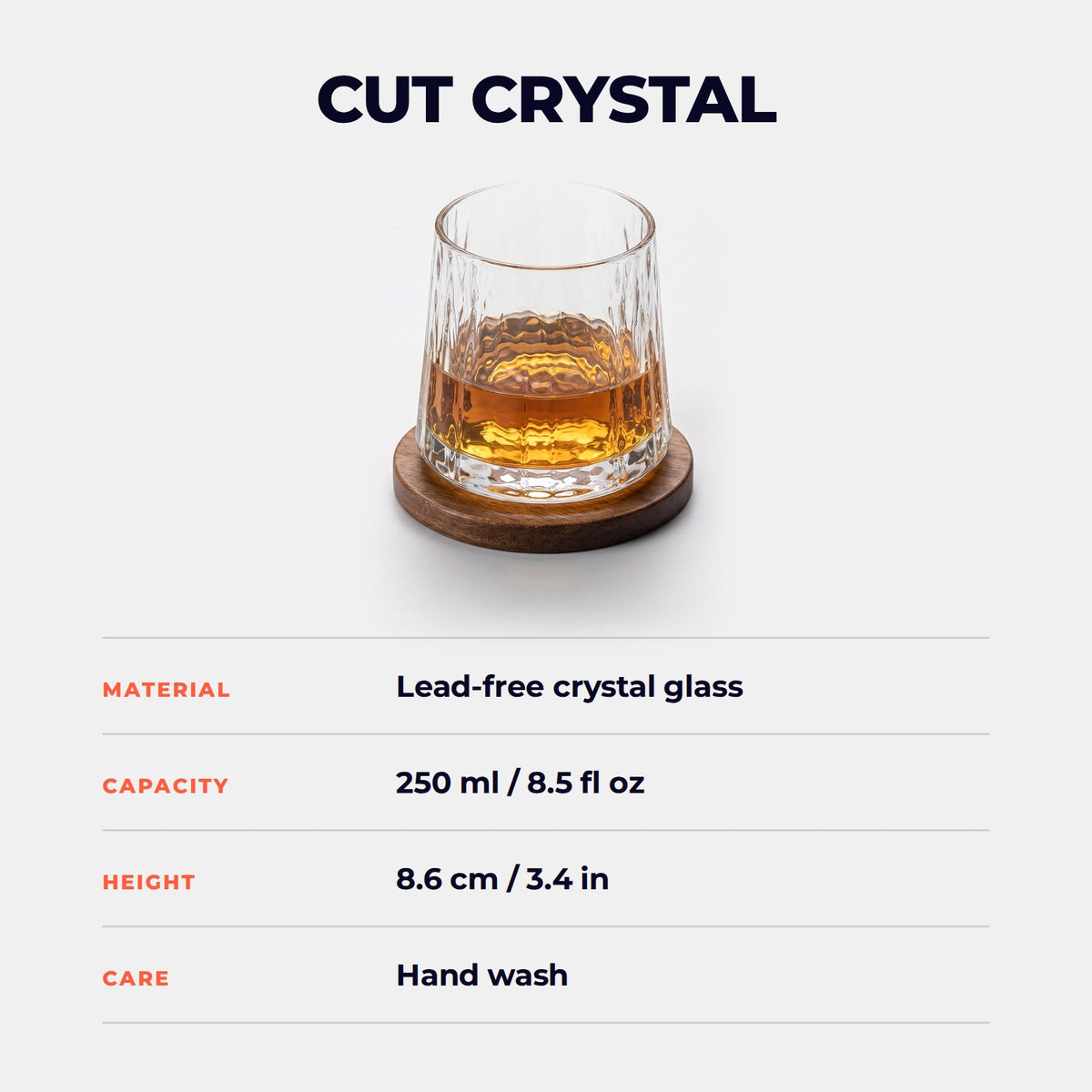 Hatori Kiriko 切子 Series – Cut Crystal Whisky Glass, specifications