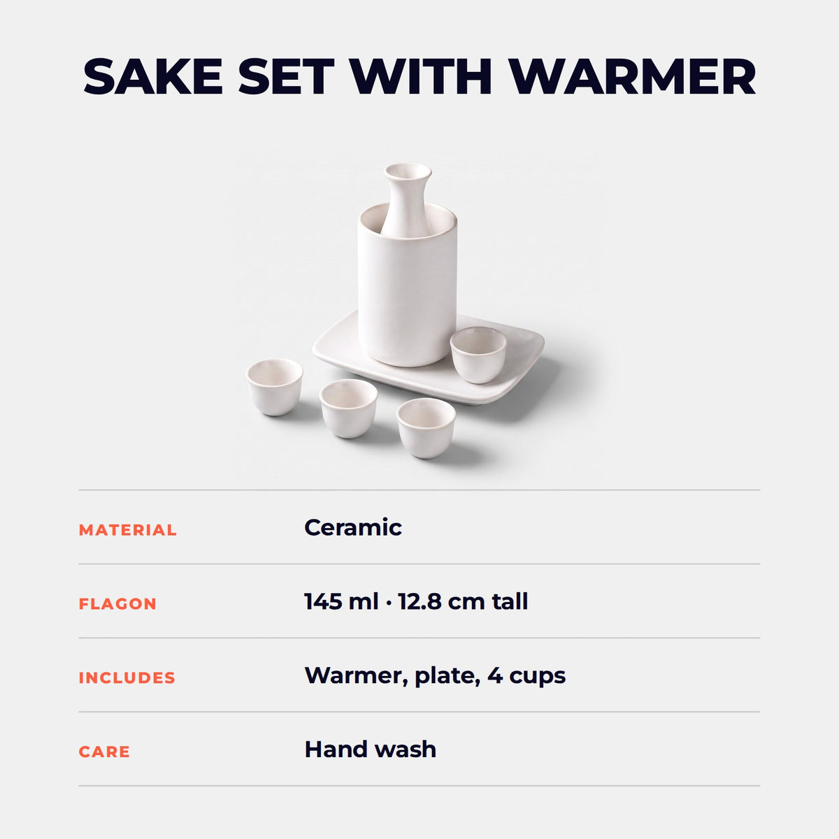 Hatori Tokkuri 徳利 Series – Ceramic Sake Set with Warmer, specifications