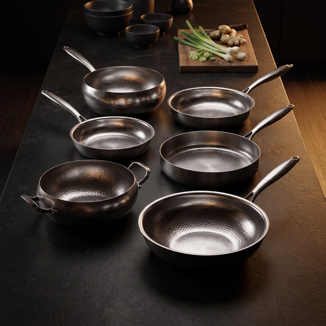 Hatori Kōmyō 光明 Series – Complete Kitchen Set, 6 Pieces with 3 Lids, on the counter