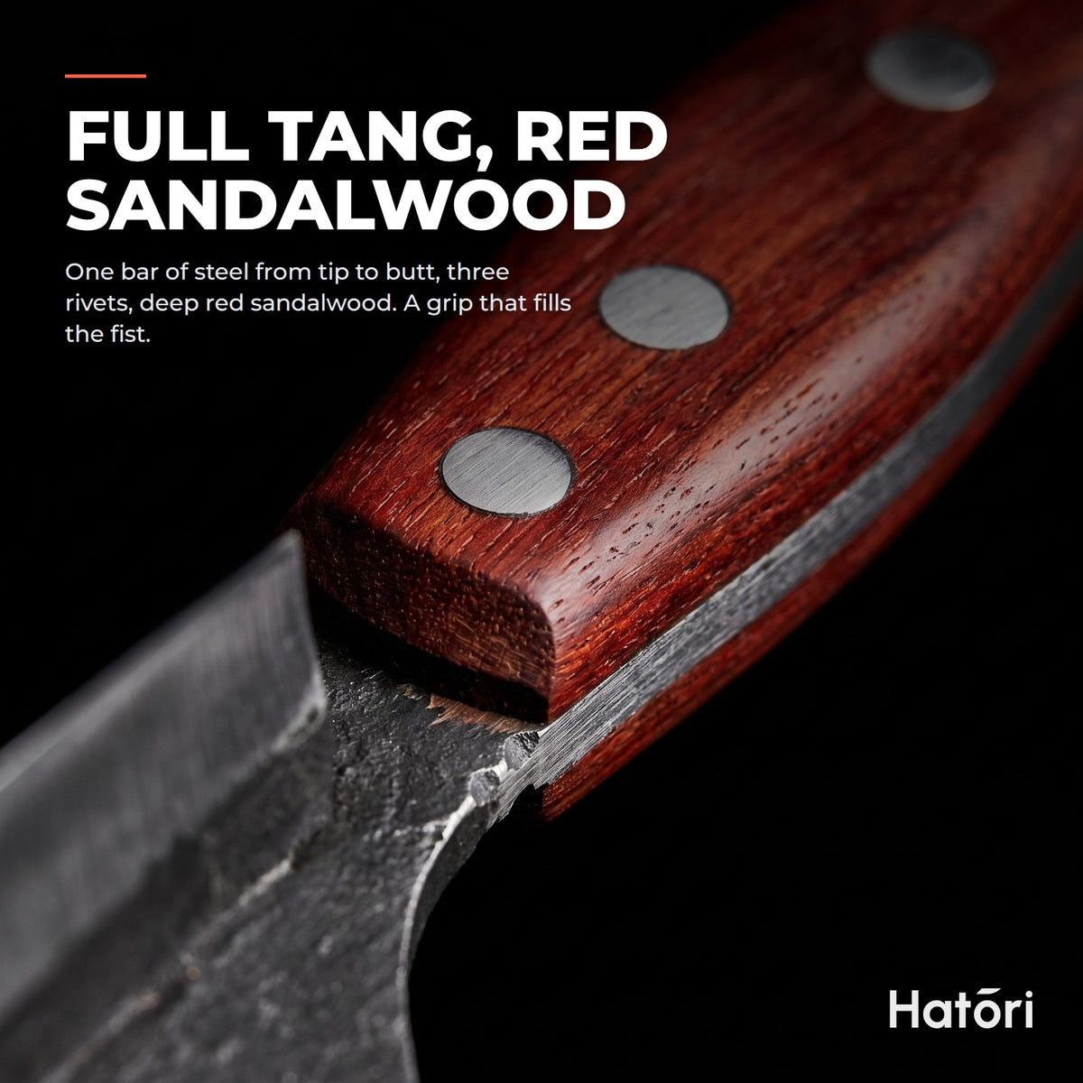 Hatori Kiba 牙 Series – Forged Wide Cleaver 17 cm, Red Sandalwood, the handle