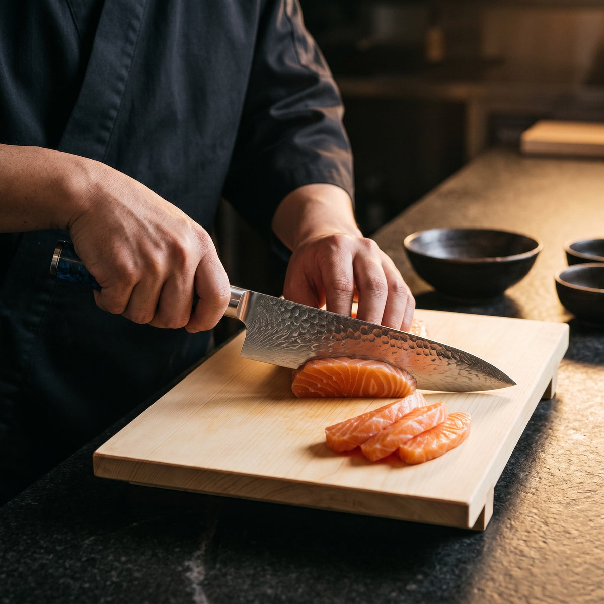 Hatori Seido 青道 Series – Hammered Chef's Knife 20 cm, in use