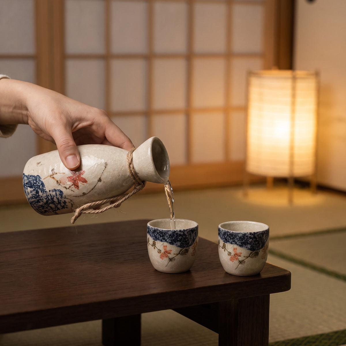 Hatori Sakura 桜 Series – Ceramic Sake Set, in use
