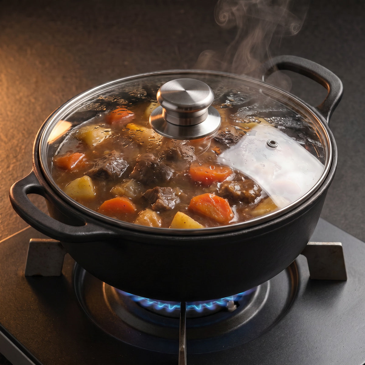 Hatori Imono 鋳物 Series – Cast Iron Casserole with Glass Lid, in use