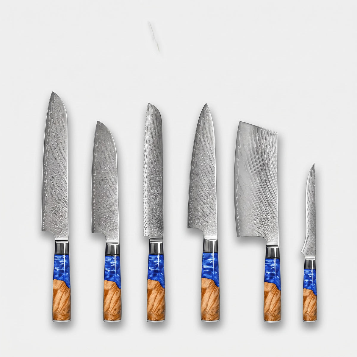 Hatori Sōkai 蒼海 Series – Damascus 6 Piece Set, on light grey
