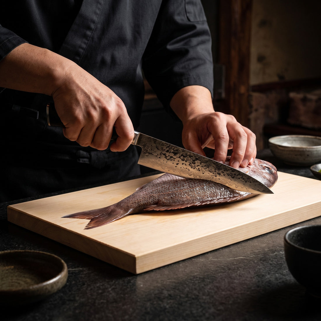 Hatori Kokutan 黒檀 Series – Chef's Knife 20 cm, in use