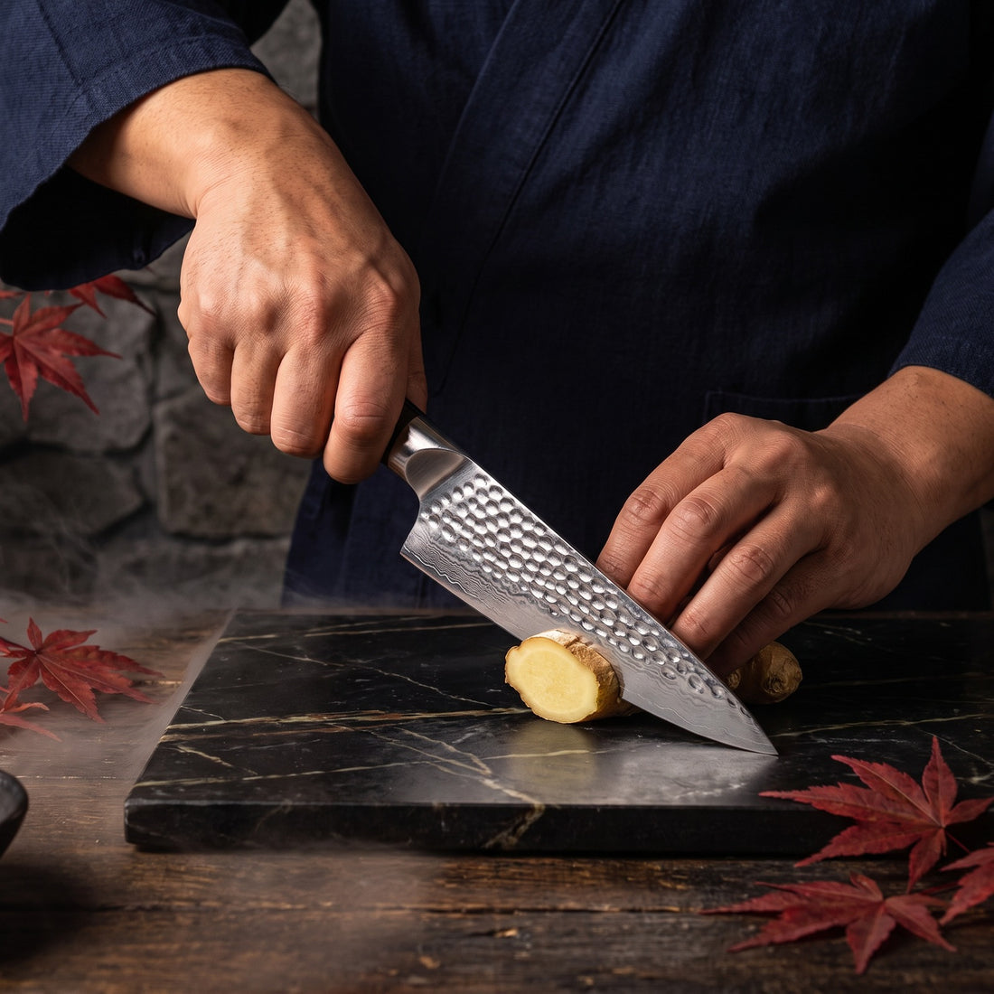 Hatori Kokuyō 黒曜 Series – Damascus Chef's Knife 15 cm, in use