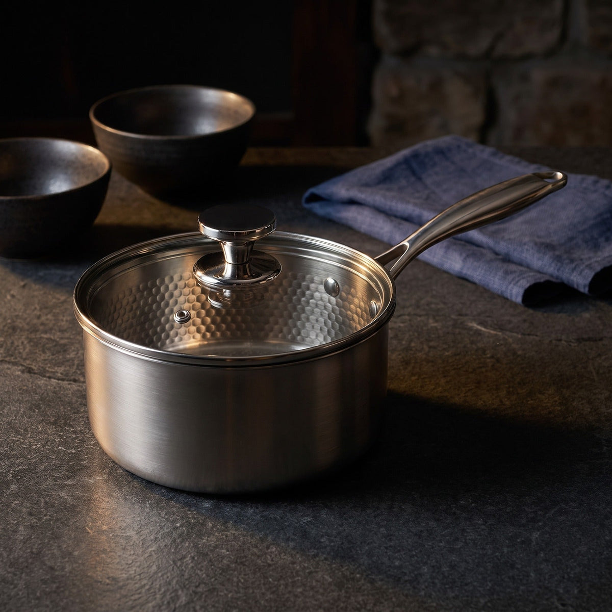 Hatori Kōmyō 光明 Series – Titanium Saucepan with Lid, on the counter