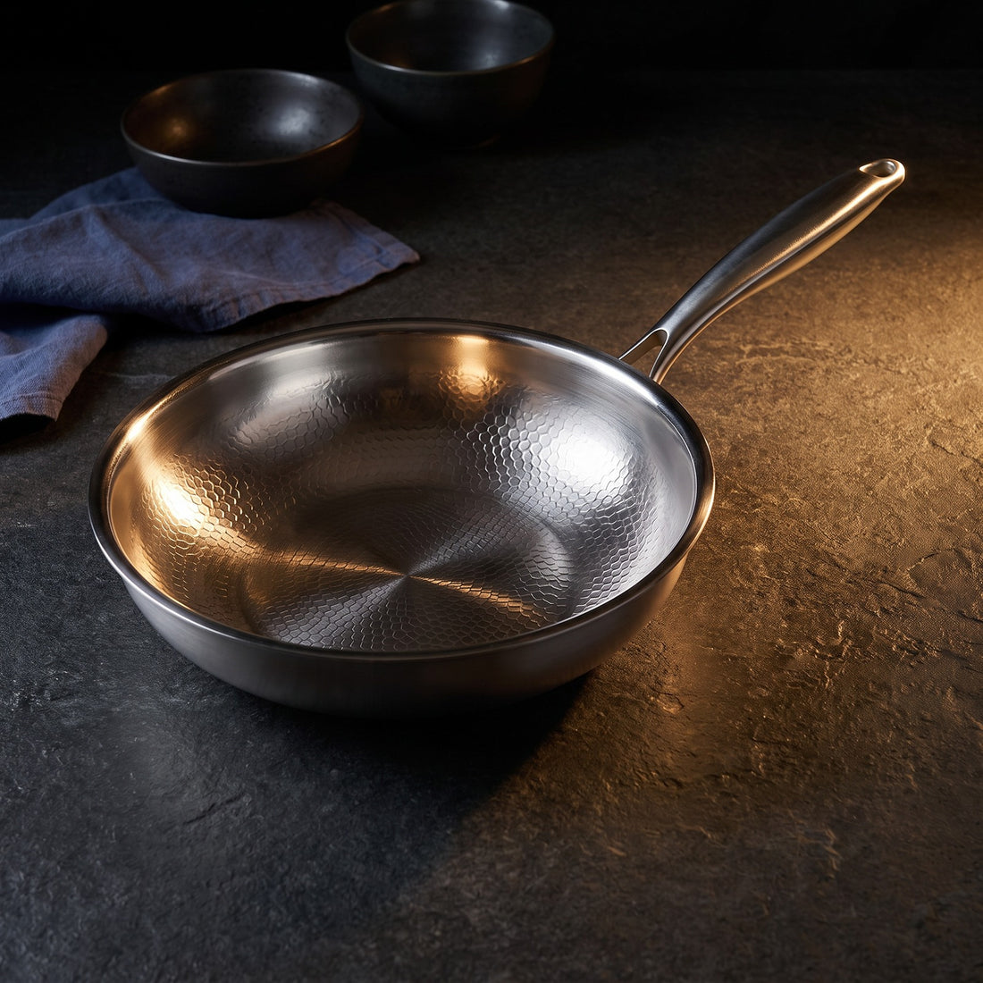 Hatori Kōmyō 光明 Series – Hammered Titanium Wok, on the counter