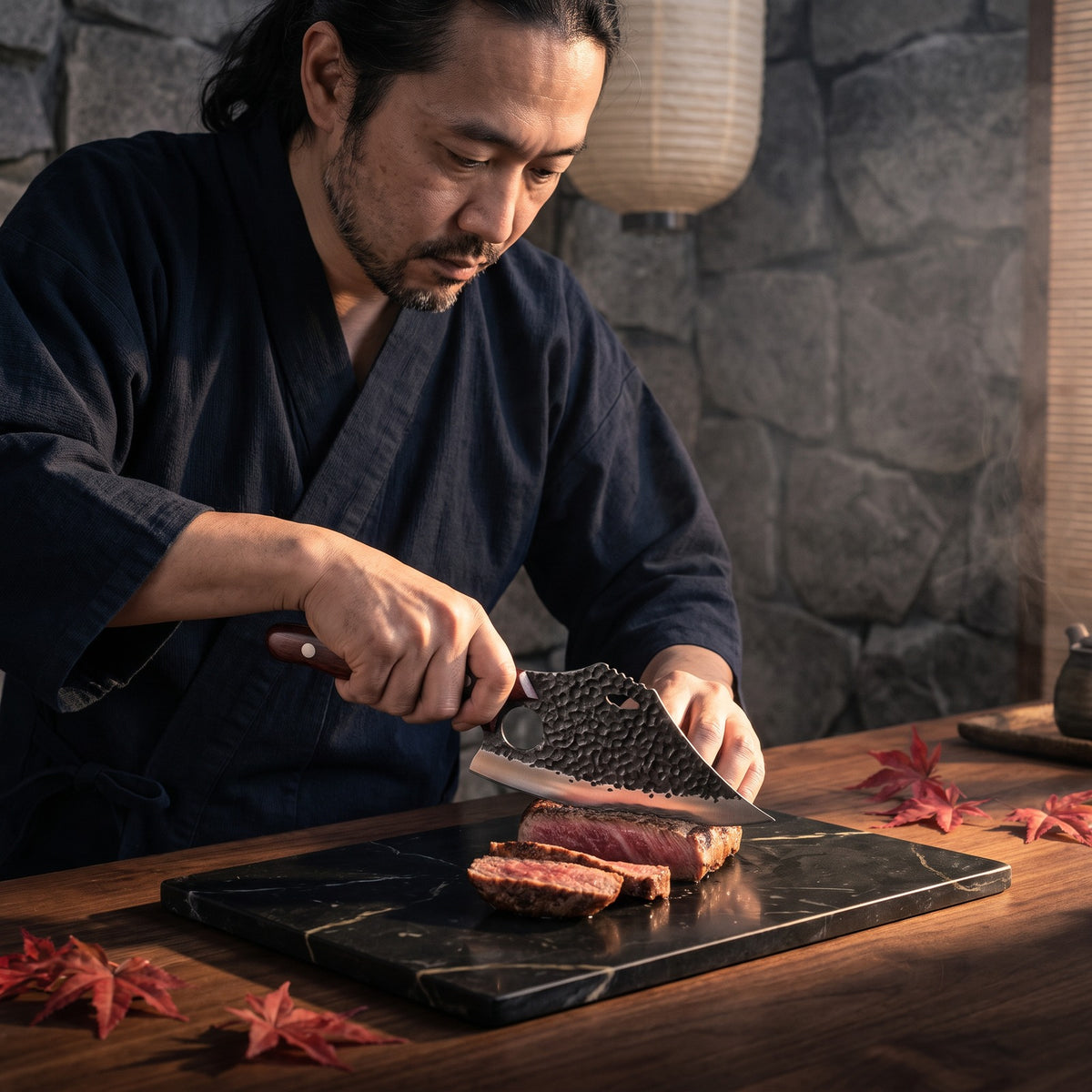 Hatori Kiba 牙 Series – Forged Ring Knife 17.5 cm, Red Sandalwood, at the counter