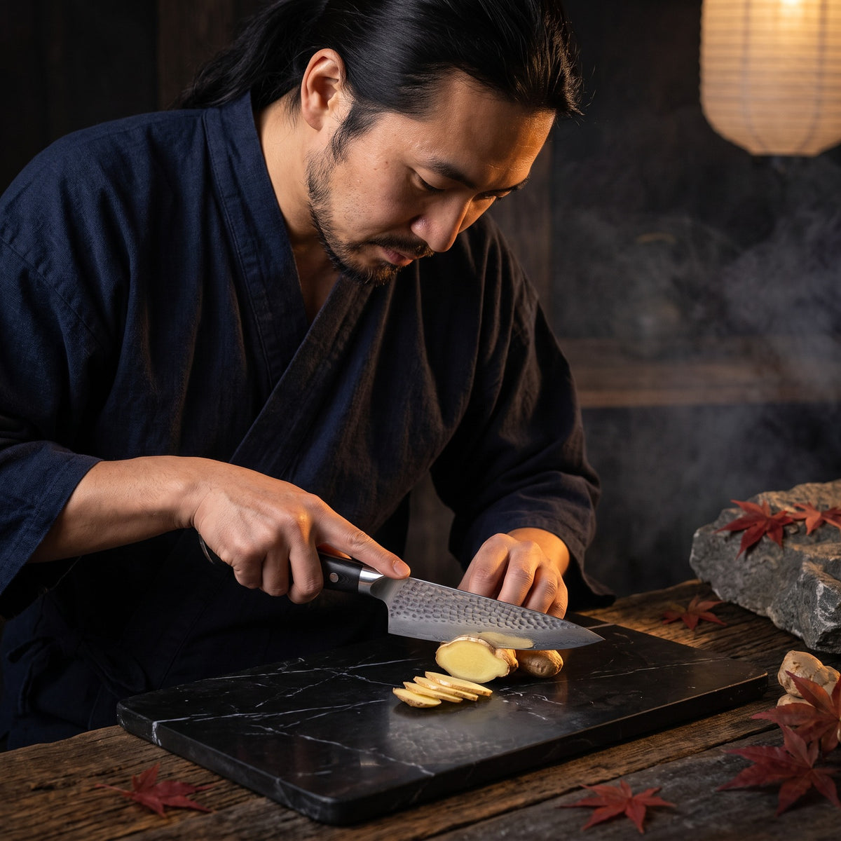 Hatori Kokuyō 黒曜 Series – Damascus Chef's Knife 15 cm, at the counter