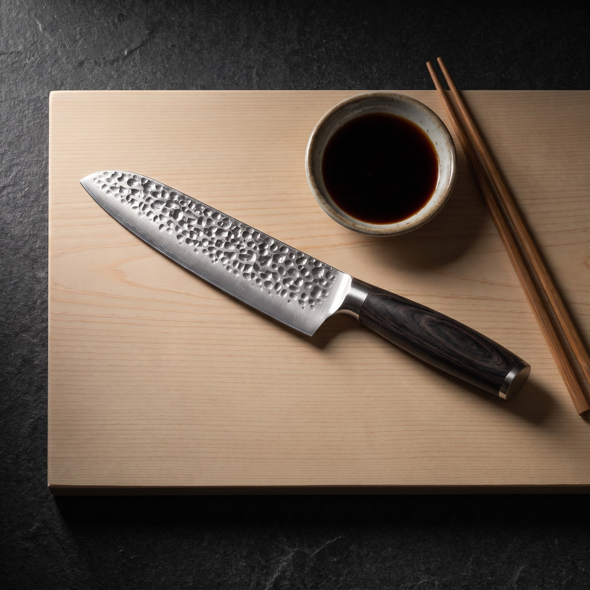 Hatori Mori 森 Series – Hammered Utility Knife 13 cm, on a board