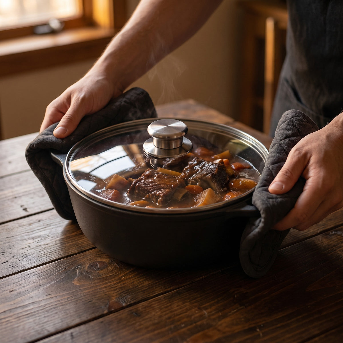 Hatori Imono 鋳物 Series – Cast Iron Casserole with Glass Lid, serving