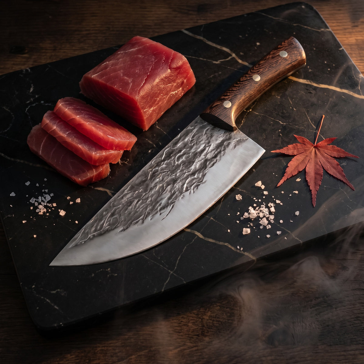 Hatori Kaji 鍛冶 Series – Forged Butcher's Knife 20 cm, on the board