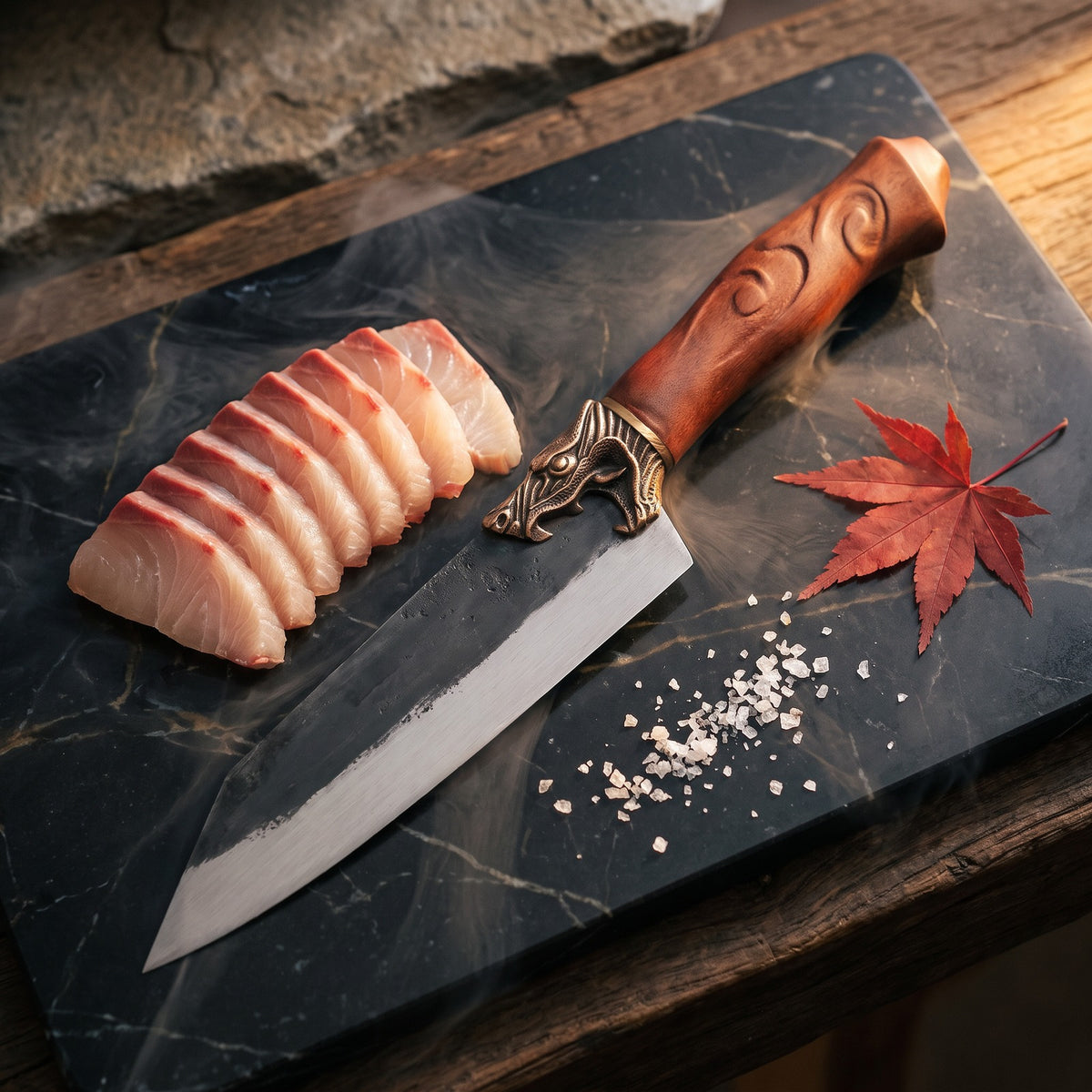 Hatori Ryūjin 龍神 Series – Dragon Santoku 18 cm, on the board