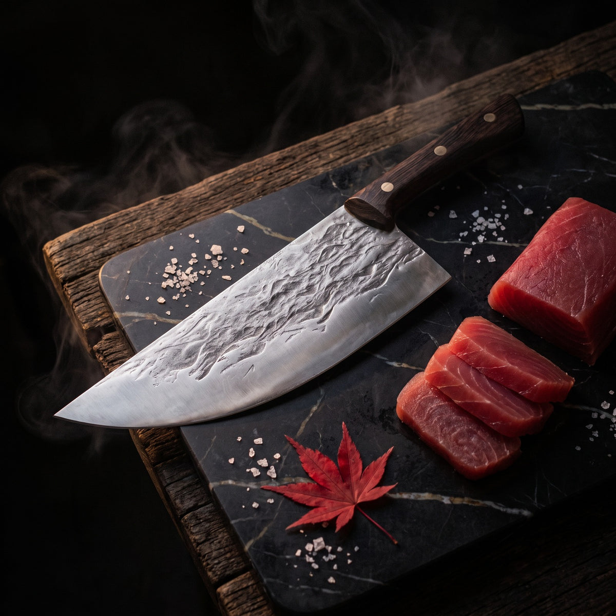 Hatori Kaji 鍛冶 Series – Forged Butcher's Knife XL 21 cm, on the board
