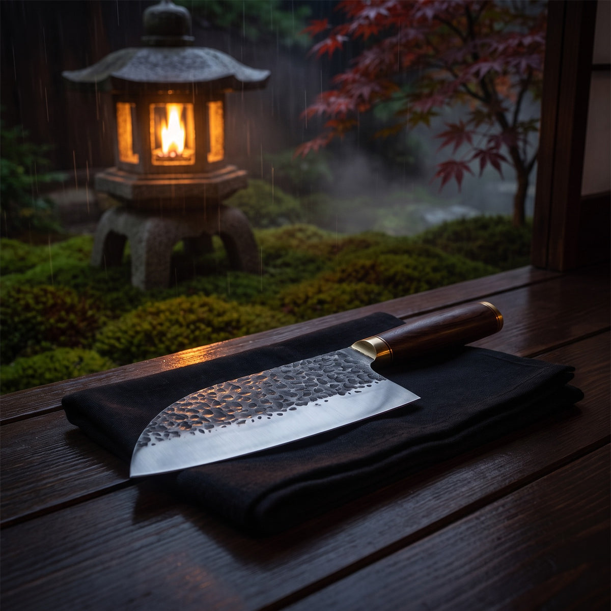 Hatori Kaji 鍛冶 Series – Hammered Butcher's Cleaver 20.5 cm, in the garden