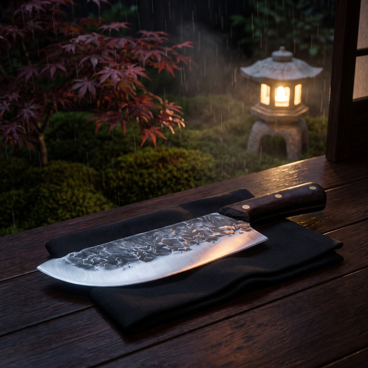 Hatori Kaji 鍛冶 Series – Forged Cleaver 19.5 cm, in the garden
