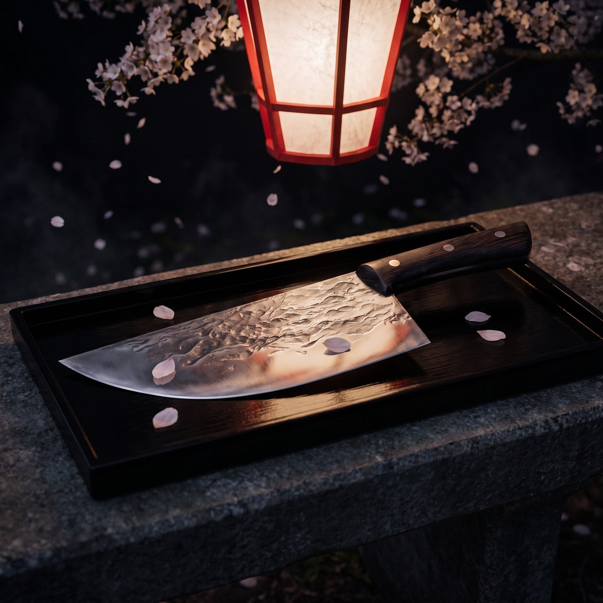 Hatori Kaji 鍛冶 Series – Forged Butcher's Knife XL 21 cm, under the cherry tree