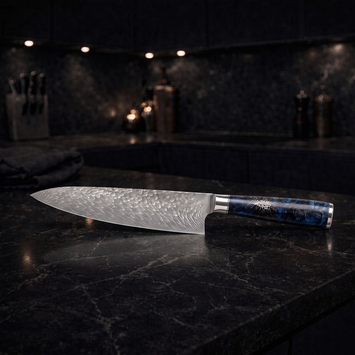 Hatori Seido 青道 Series – Hammered Chef's Knife 20 cm, on the counter