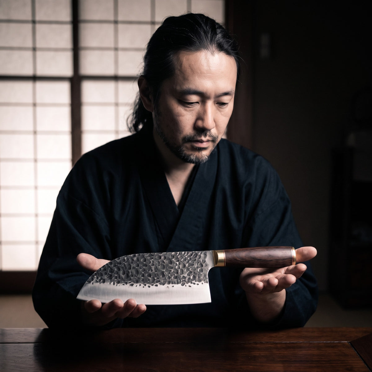Hatori Kaji 鍛冶 Series – Hammered Butcher's Cleaver 20.5 cm, in hand
