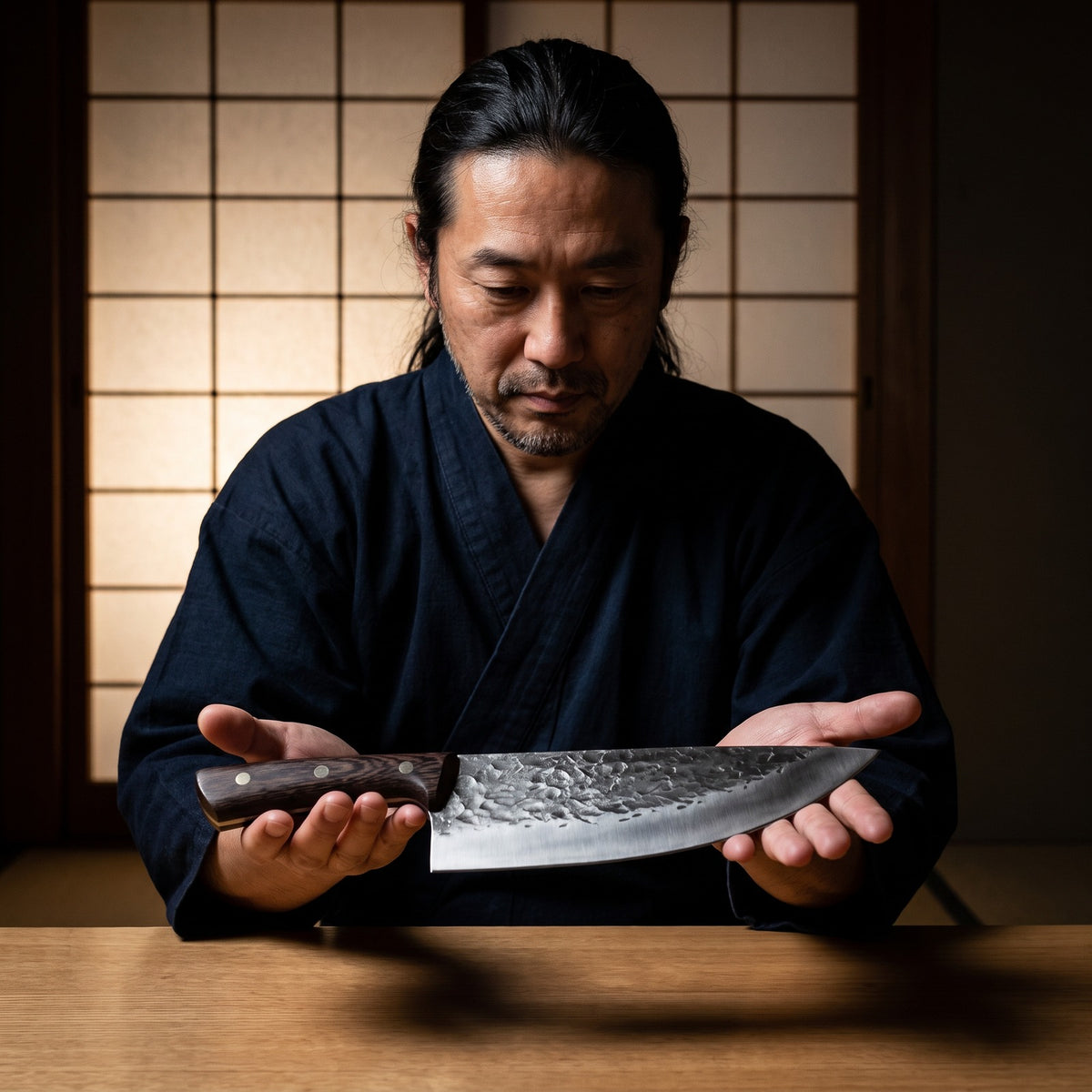 Hatori Kaji 鍛冶 Series – Forged Butcher's Knife 20 cm, in hand