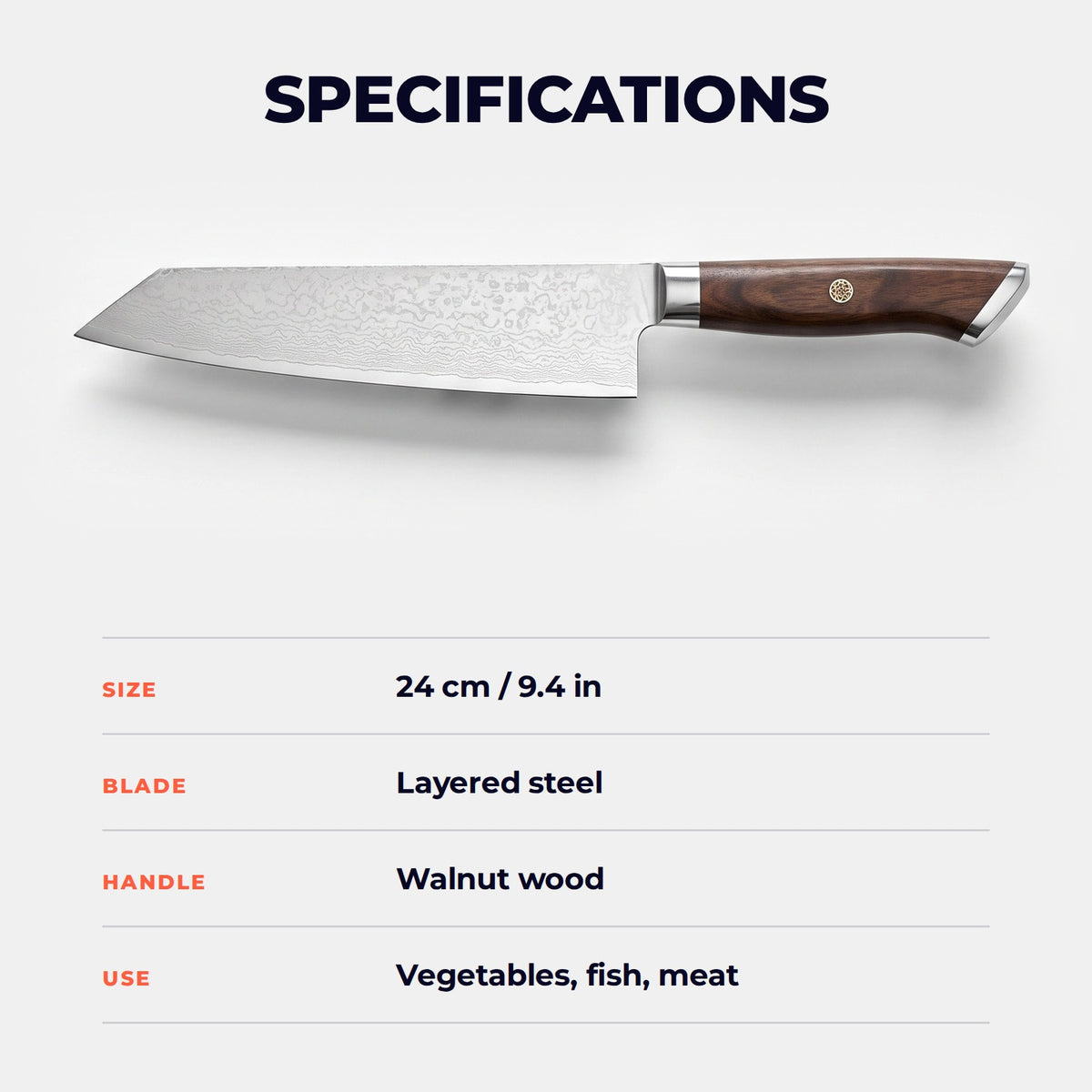 Hatori Kiri 霧 Series – Kiritsuke 24 cm, specifications