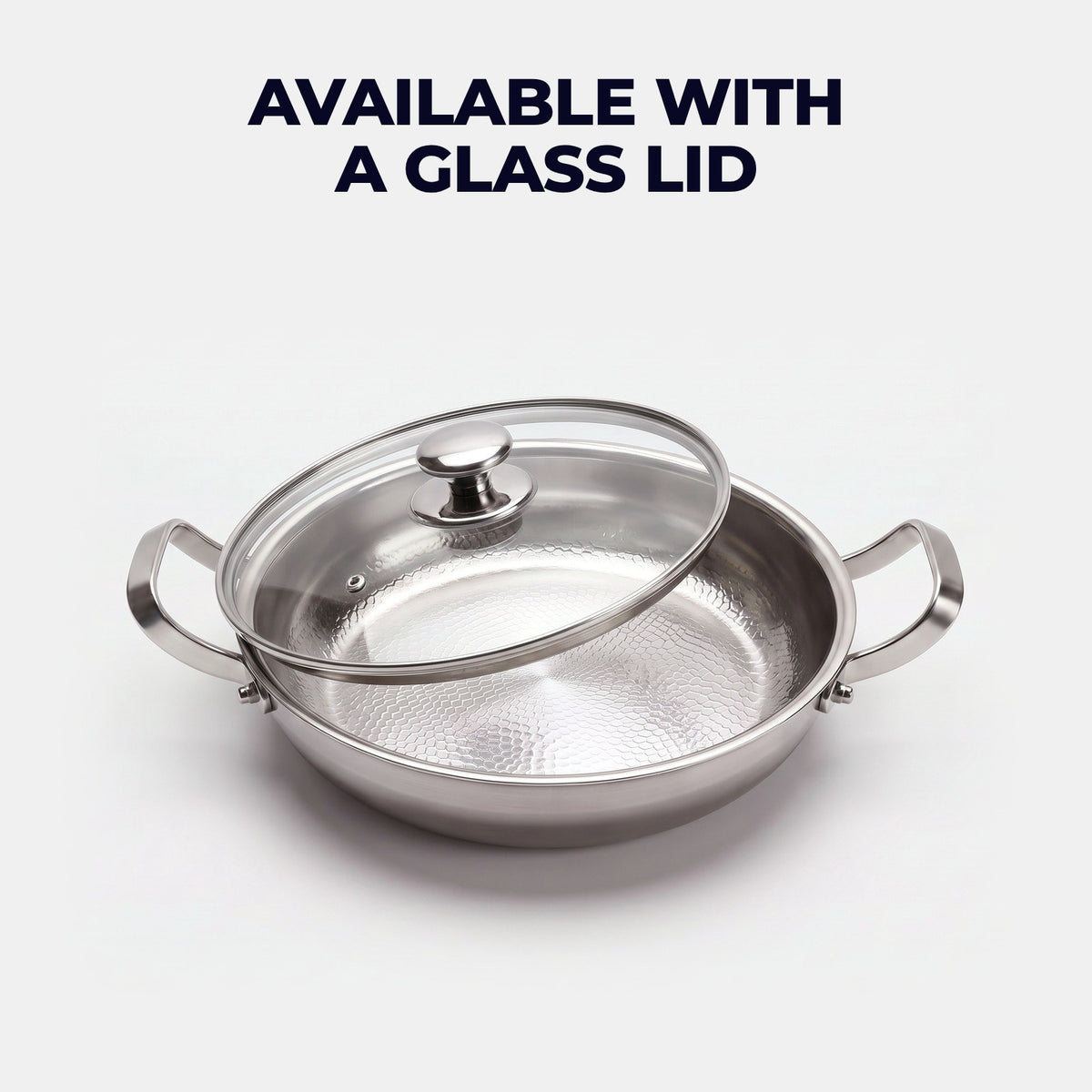 Hatori Kōmyō 光明 Series – Hammered Titanium Pan with Two Handles, with the glass lid