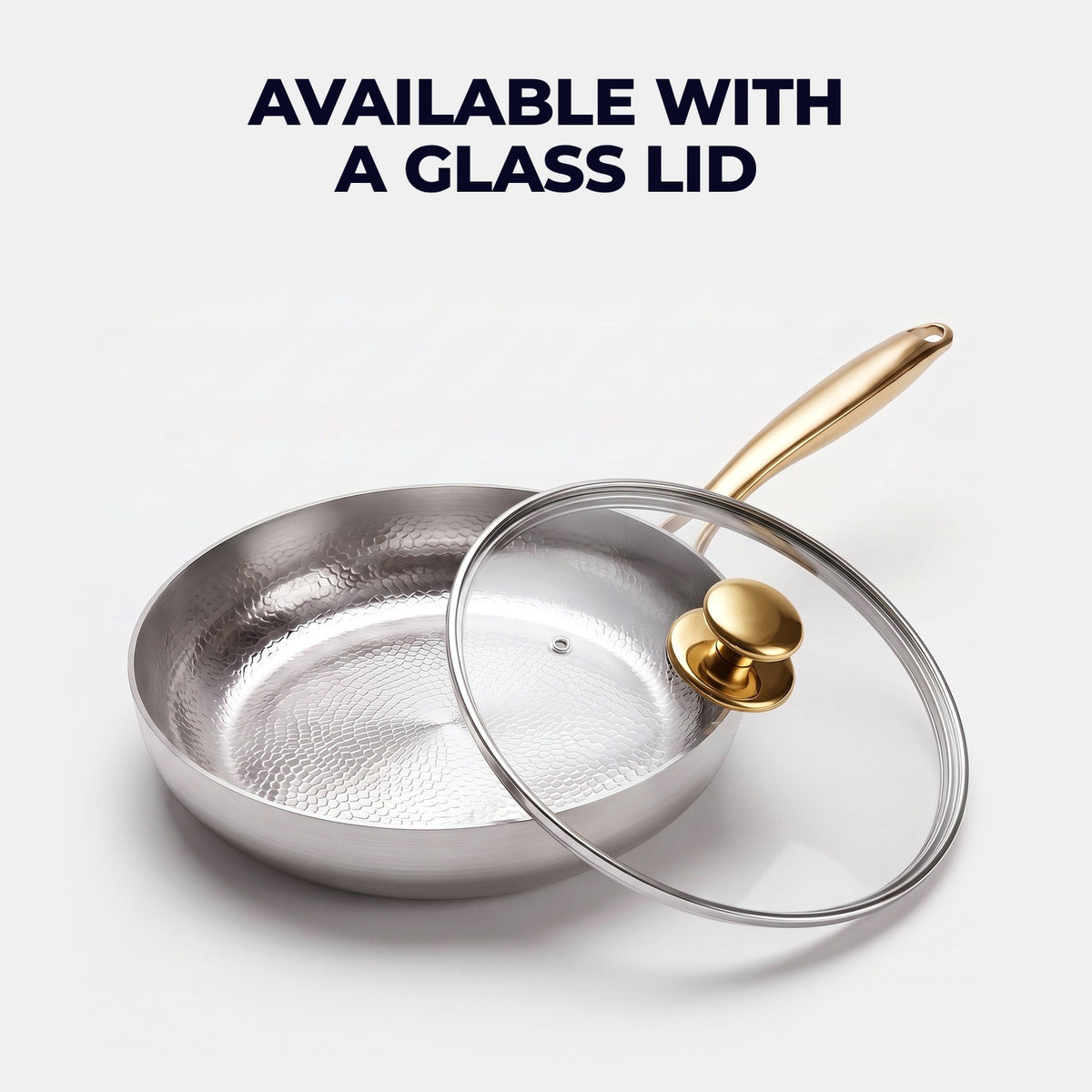 Hatori Kōmyō 光明 Kin 金 Edition – Hammered High-Wall Titanium Pan, with the glass lid
