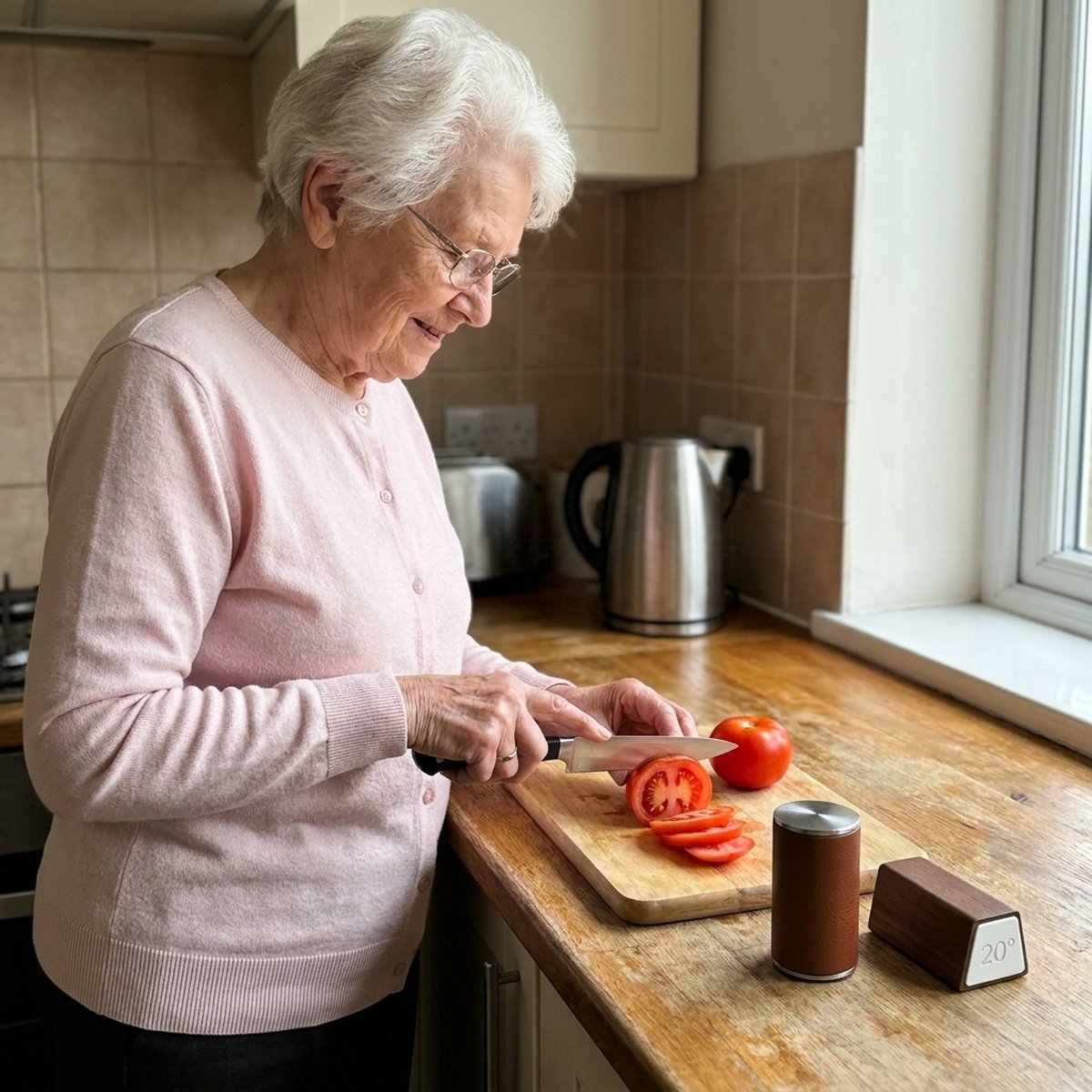 Grandmother using the Hatori sharpener