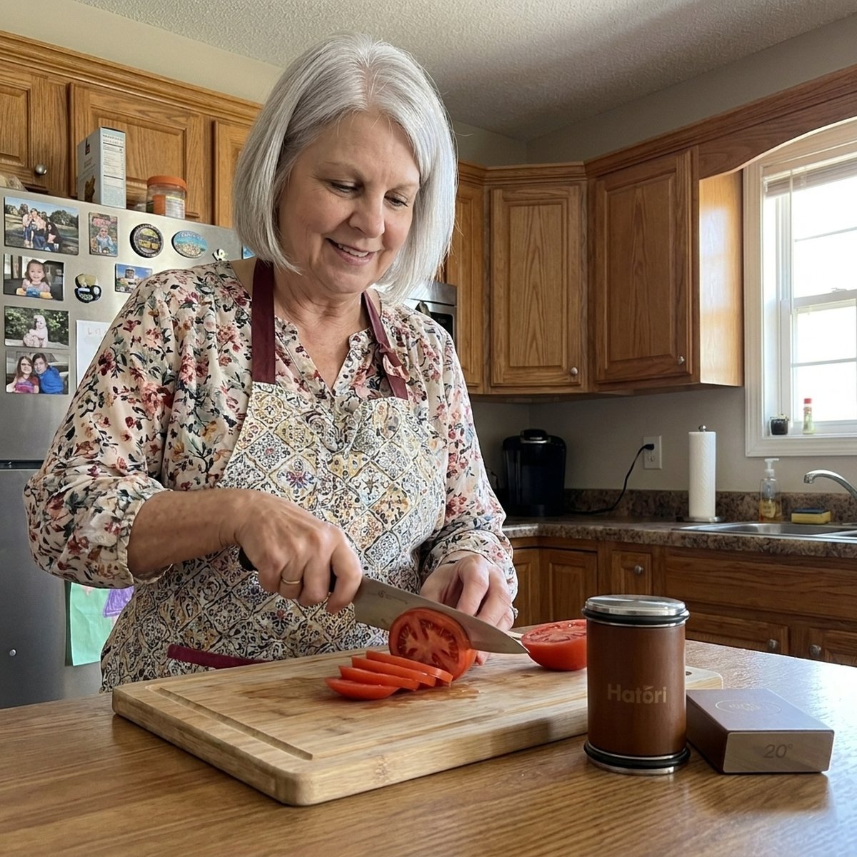 Mother using the Hatori sharpener