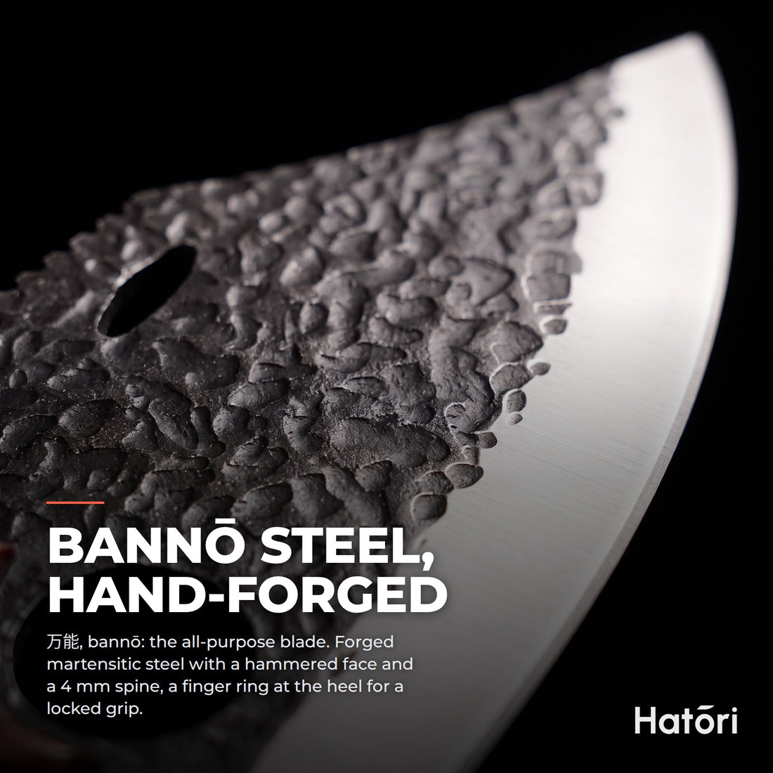 Hatori Kiba 牙 Series – Forged Ring Knife 17.5 cm, Red Sandalwood, blade steel