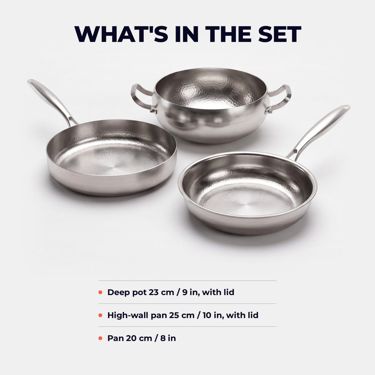 Hatori Kōmyō 光明 Series – Premium Cooking Set, 3 Pieces with 2 Lids, what is in the set