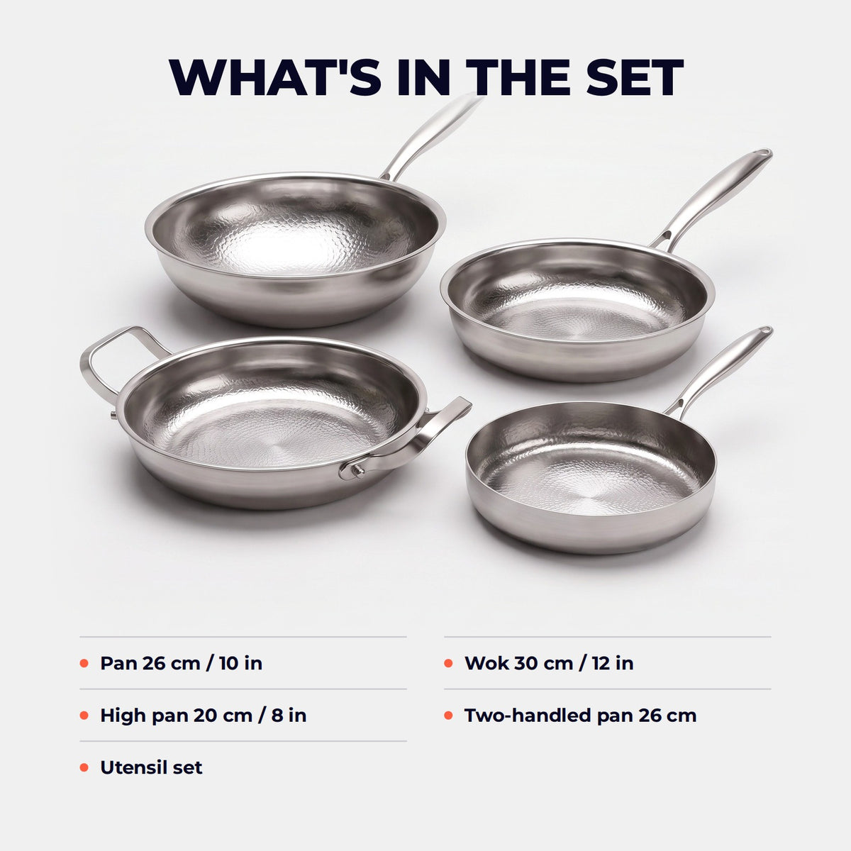 Hatori Kōmyō 光明 Series – Family Set, 4 Pans and Utensils, what is in the set
