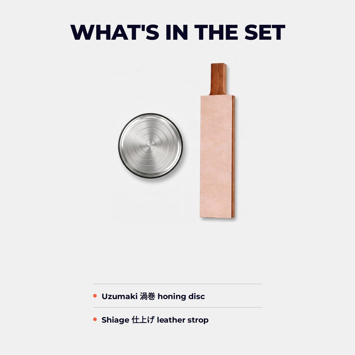Hatori Keep Kit – Uzumaki Honing Disc + Leather Strop, what is in the set