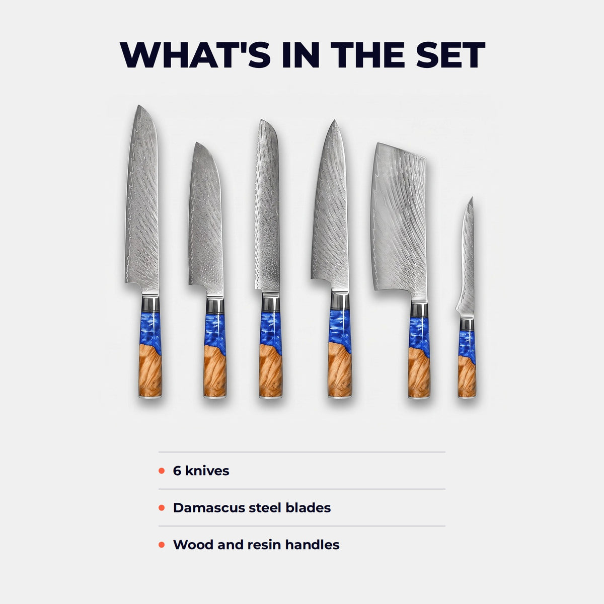 Hatori Sōkai 蒼海 Series – Damascus 6 Piece Set, what is in the set