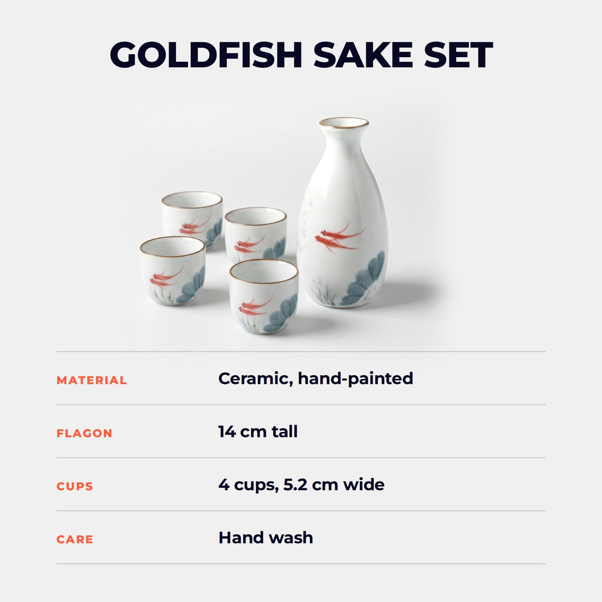 Hatori Kingyo 金魚 Series – Ceramic Sake Set, specifications
