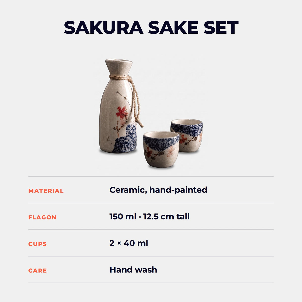 Hatori Sakura 桜 Series – Ceramic Sake Set, specifications