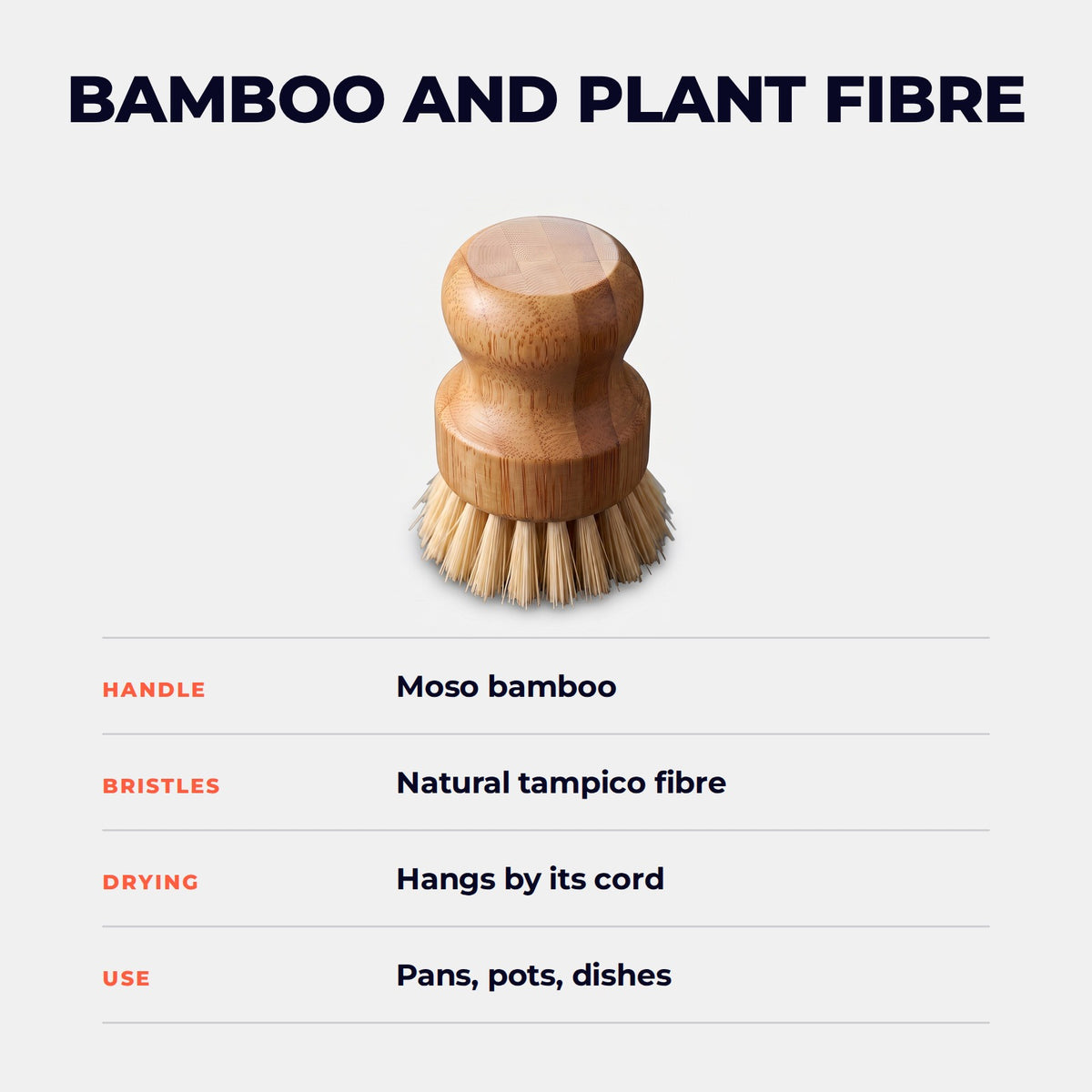 Hatori Tawashi 束子 Series – Bamboo Dish Brush, specifications
