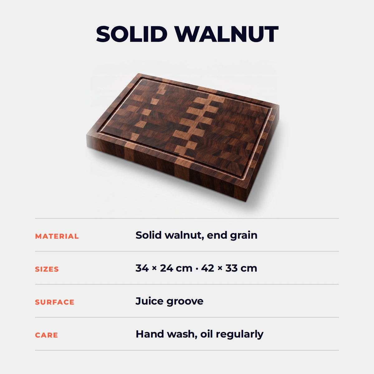 Hatori Kurumi 胡桃 Series – Solid Walnut Cutting Board, specifications