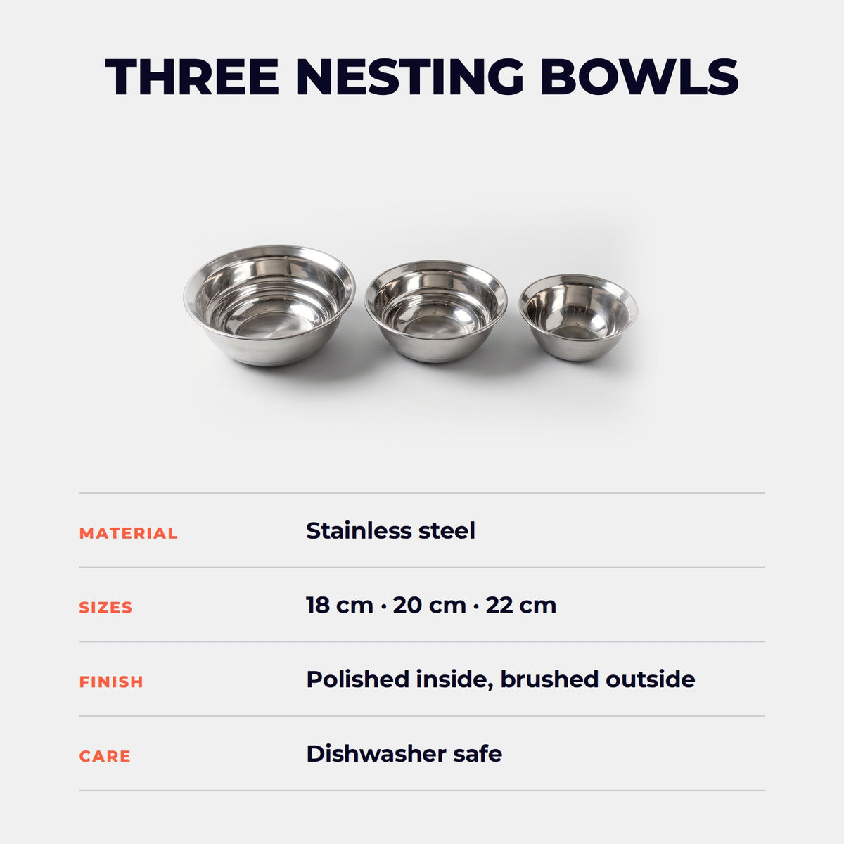 Hatori Migaki 磨き Series – Stainless Steel Mixing Bowls, specifications
