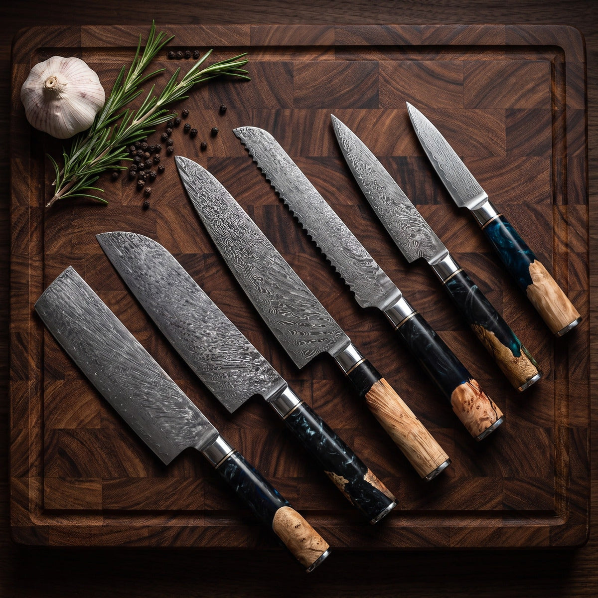 Hatori Ginkai 銀海 Series – 6 Piece Set, on a board