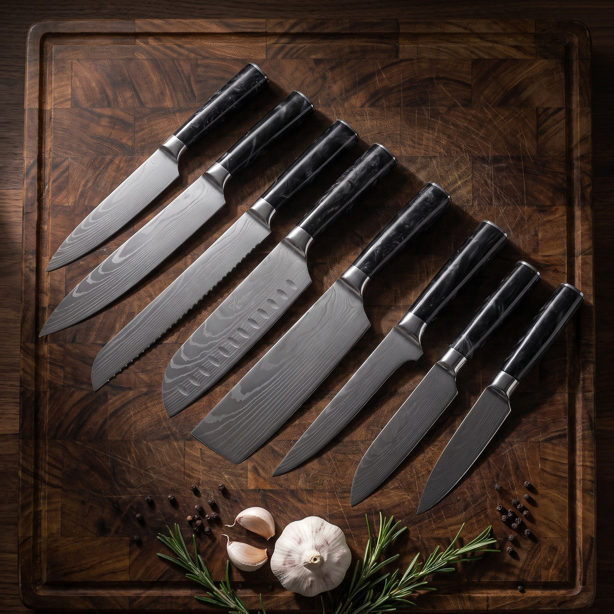 Hatori Kokuyō 黒曜 Series – 8 Piece Set, on a board