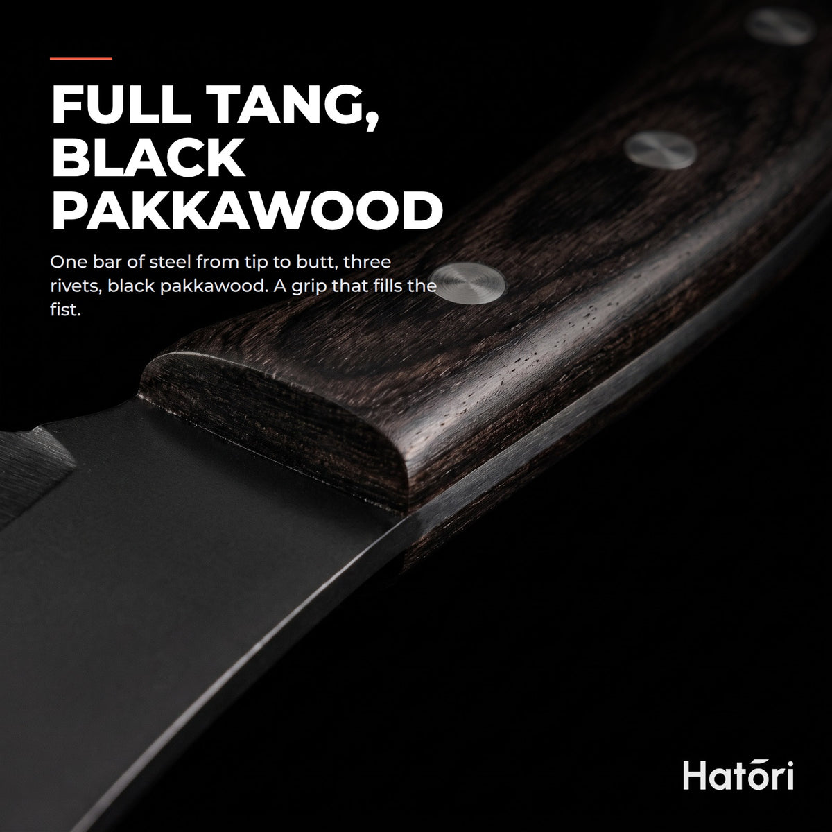 Hatori Kiba 牙 Series – Black Forged Ring Knife 16 cm, the handle