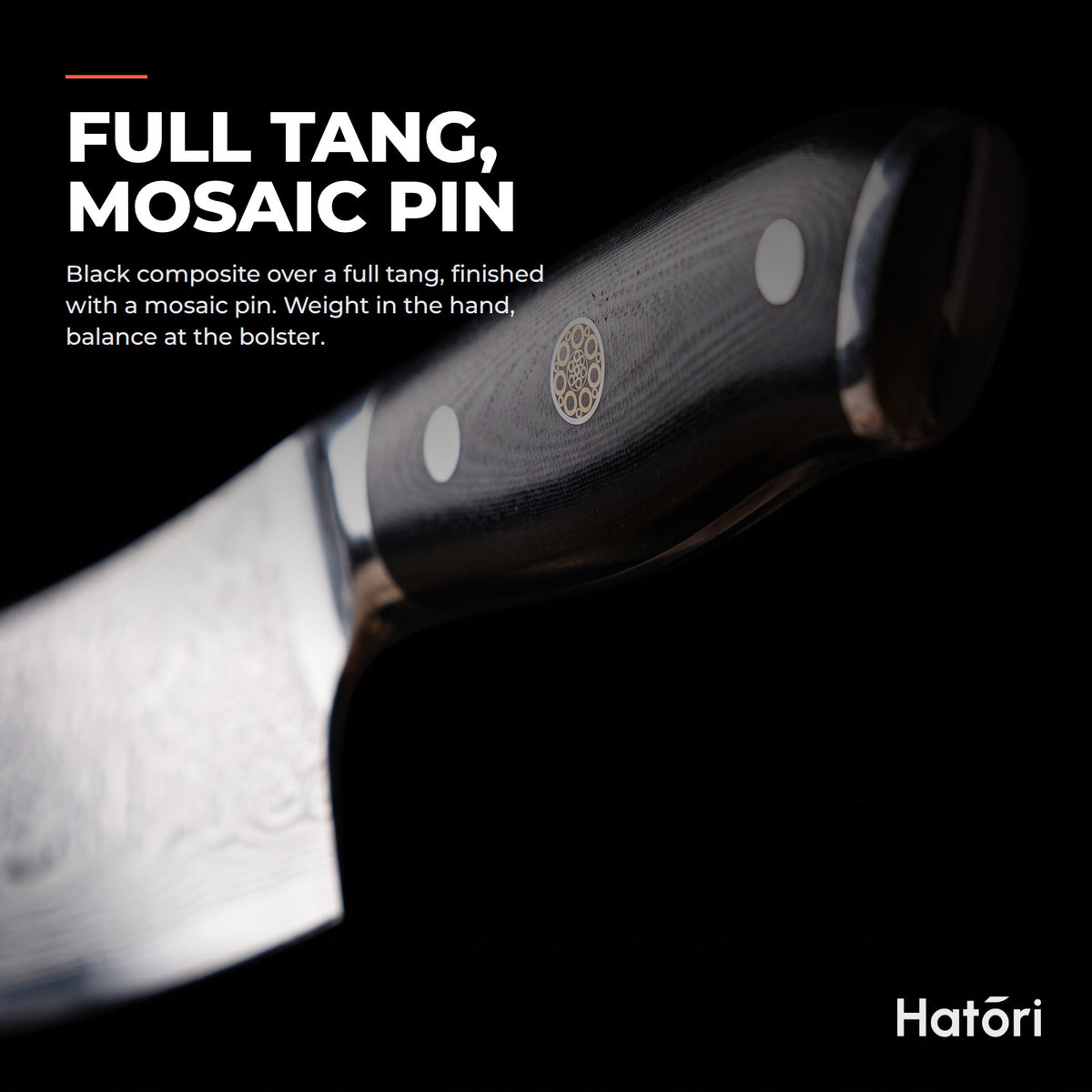 Hatori Kokuyō 黒曜 Series – Damascus Hybrid Cleaver 20 cm, the handle