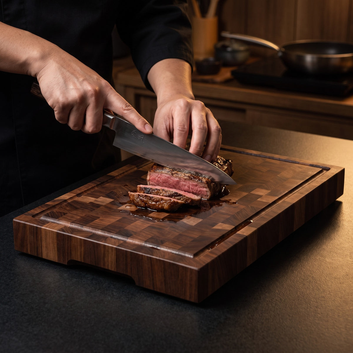 Hatori Kurumi 胡桃 Series – Solid Walnut Cutting Board, in use